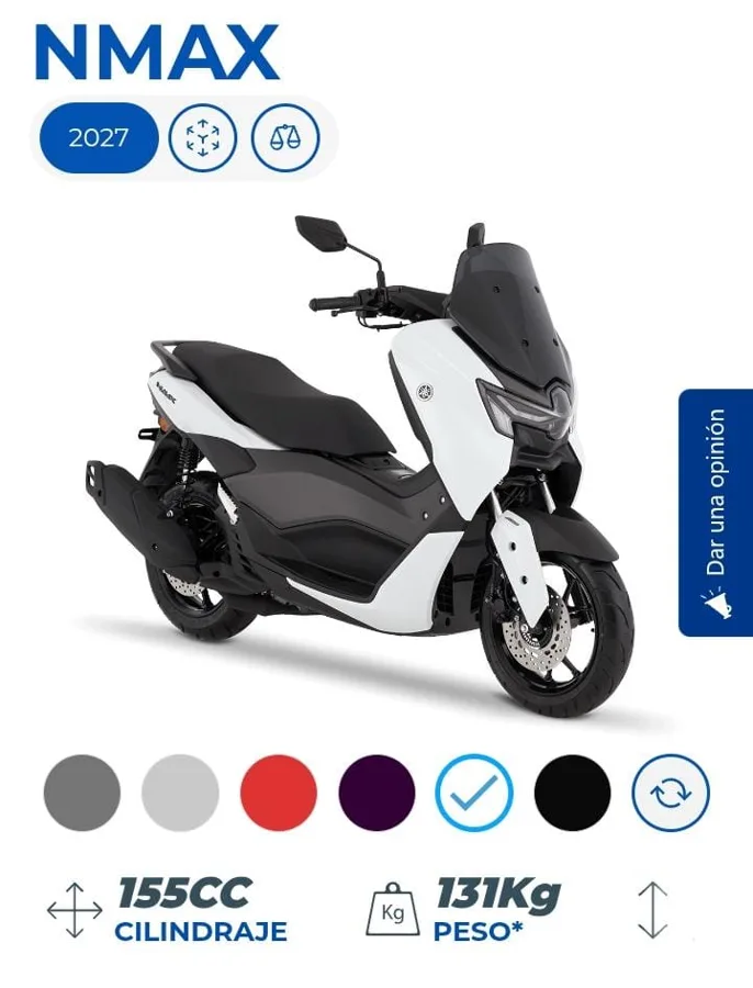 Yamaha NMAX blanca, scooter automática, modelo 2027
