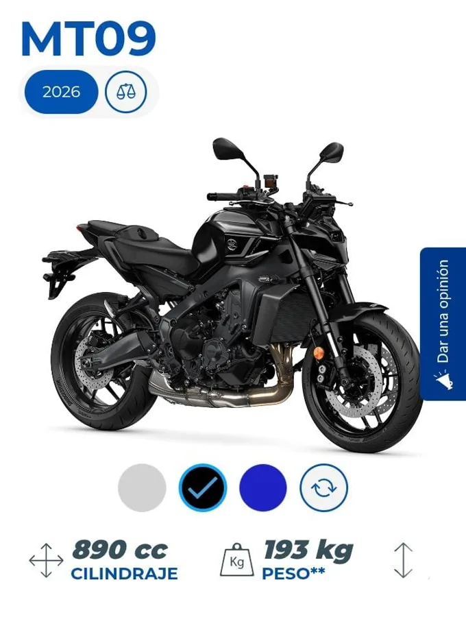 Yamaha MT09 negra, hyper naked, modelo 2026